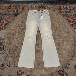 Judy Blue Mid Rise Bootcut Jeans Size 5/27 Light Wash Distressed Raw Hem NWT